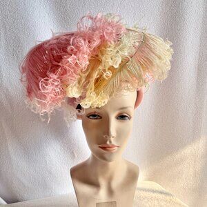 Jack McConnell Pink & Cream Ostrich Red Feather Hat